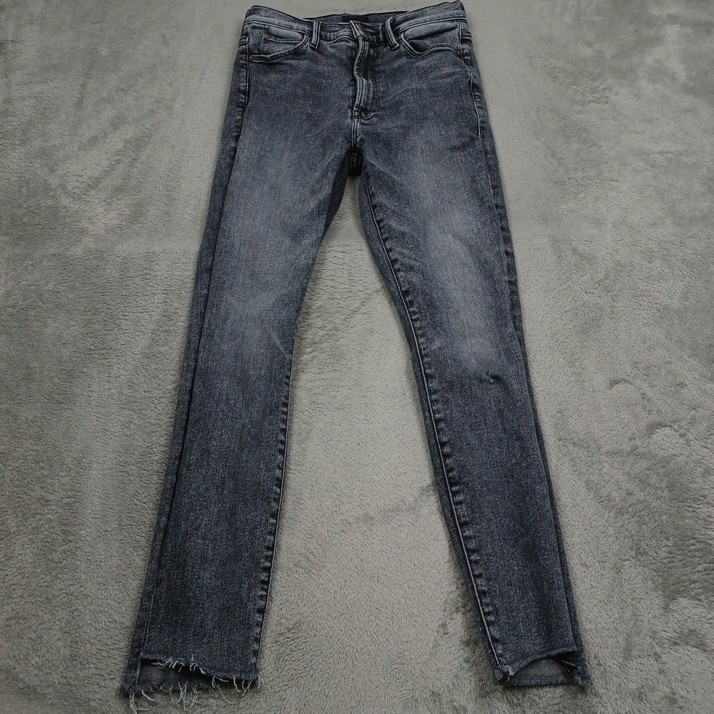 Mother Jeans Womens 27 Black Denim Skinny Stunner Zip Step Fray Preppy